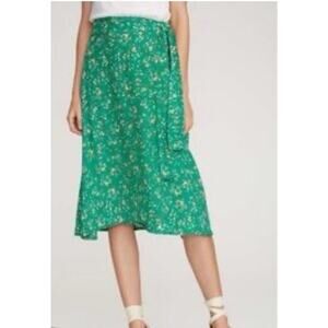 Faithfull The Brand Midi Skirt Size 2 Valencia Green Floral Wrap Style Midi